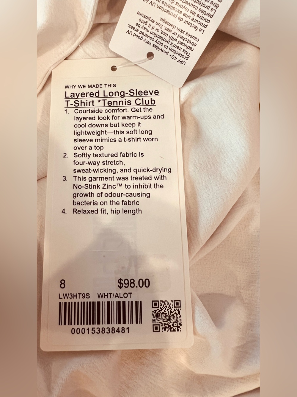 Lululemon Layered Long Sleeve Tennis Club UPF 40+ Sun Protection NWT Size 8 - Picture 6 of 8